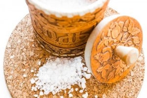 Sea salt in bowl on the table